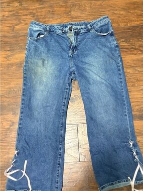 Cider Blue Lace-Up Wide Leg Jeans